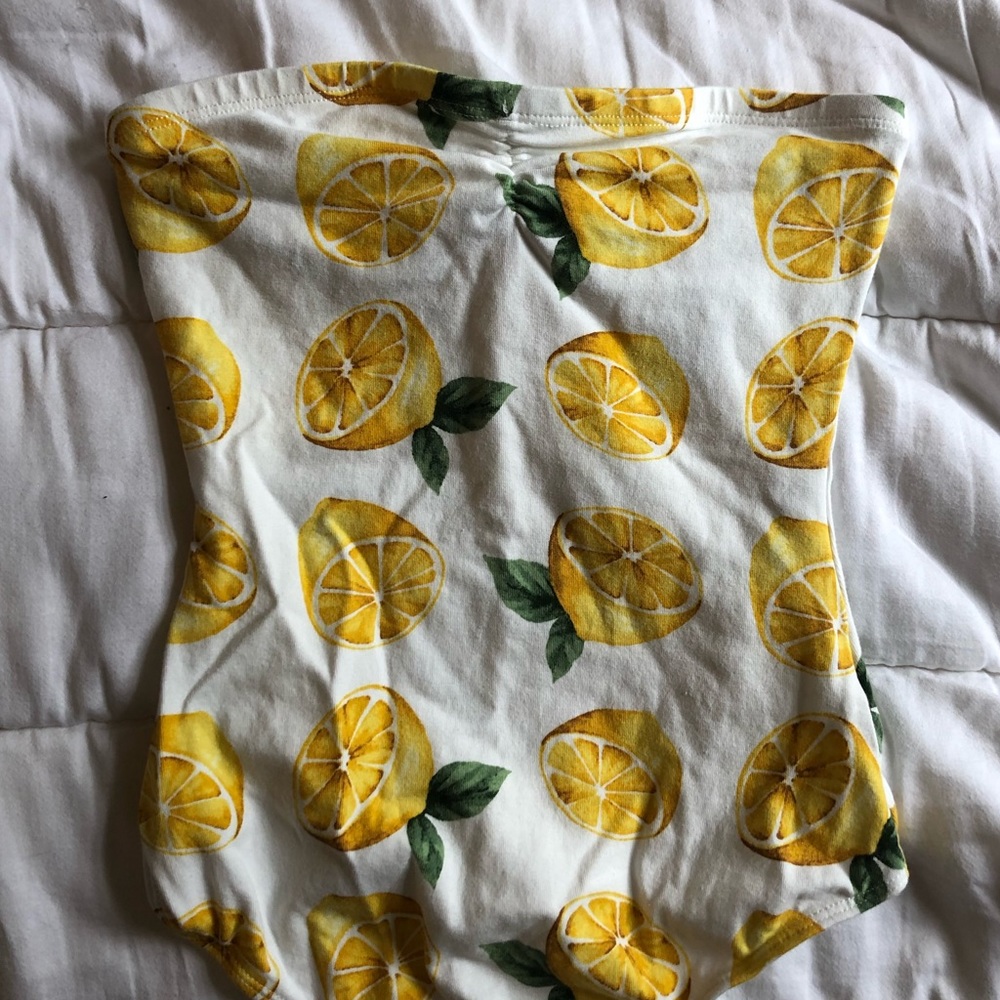 Forever 21 Small Lemon Pattern Strapless Bodysuit